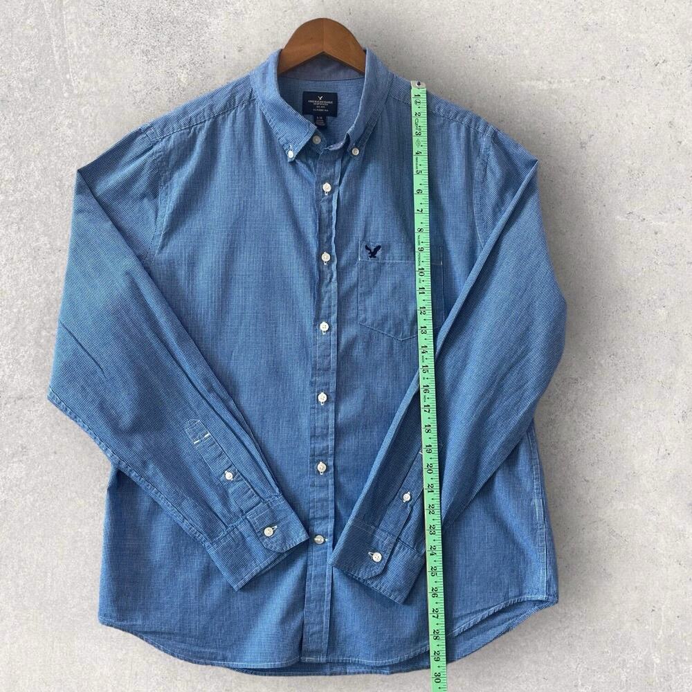 American Eagle Men Blue small plaid Button Down Classic Fit Long Sleeve SZ/L-G - Picture 9 of 14